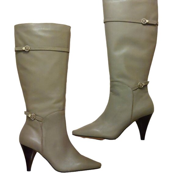BCBGMAXAZARIA Khaki Beige Leather Boots Size 7.5 $434 - Picture 3 of 11